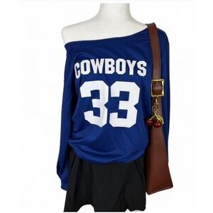 Cowboys 33 Blue Off-Shoulder Jersey Top – Y2K Sporty Streetwear Size M